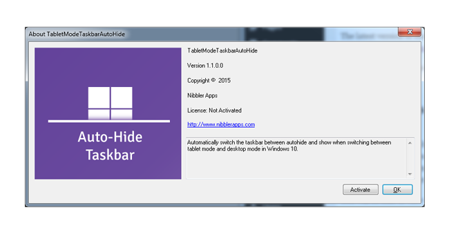 View Version Details in Auto-Hide Taskbar Windows 10 Tablet Mode